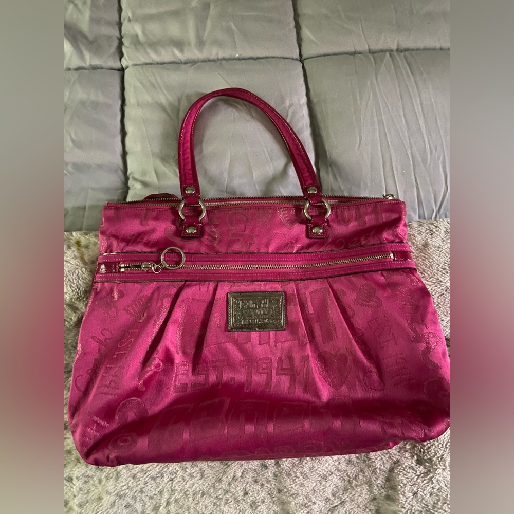 Coach Poppy bright pink handbag purse tote bag size medium large neon color pink - Picture 6 of 16
